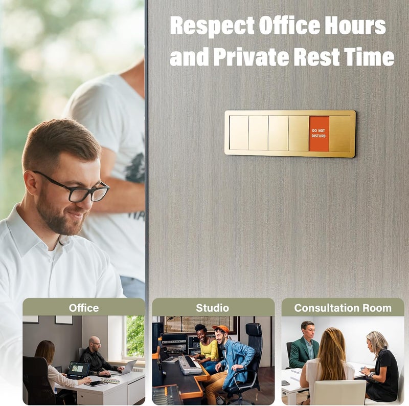 EliteSign Office Door Signs -6 Options Do Not Disturb, In A Meeting, Out Of Office, Working Remotely, Back Soon Please Knock,Privacy Door Slider Sign for Meeting & Conference Room Brushed Gold - Image 4